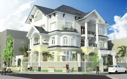Phối cảnh 3D một biệt thự theo phong cách cổ điển, tốn nhiều chi phí.